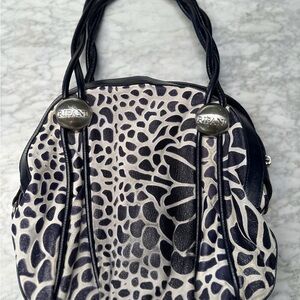 Slightly used - Ripani Dark Blue and White Patterned Handbag